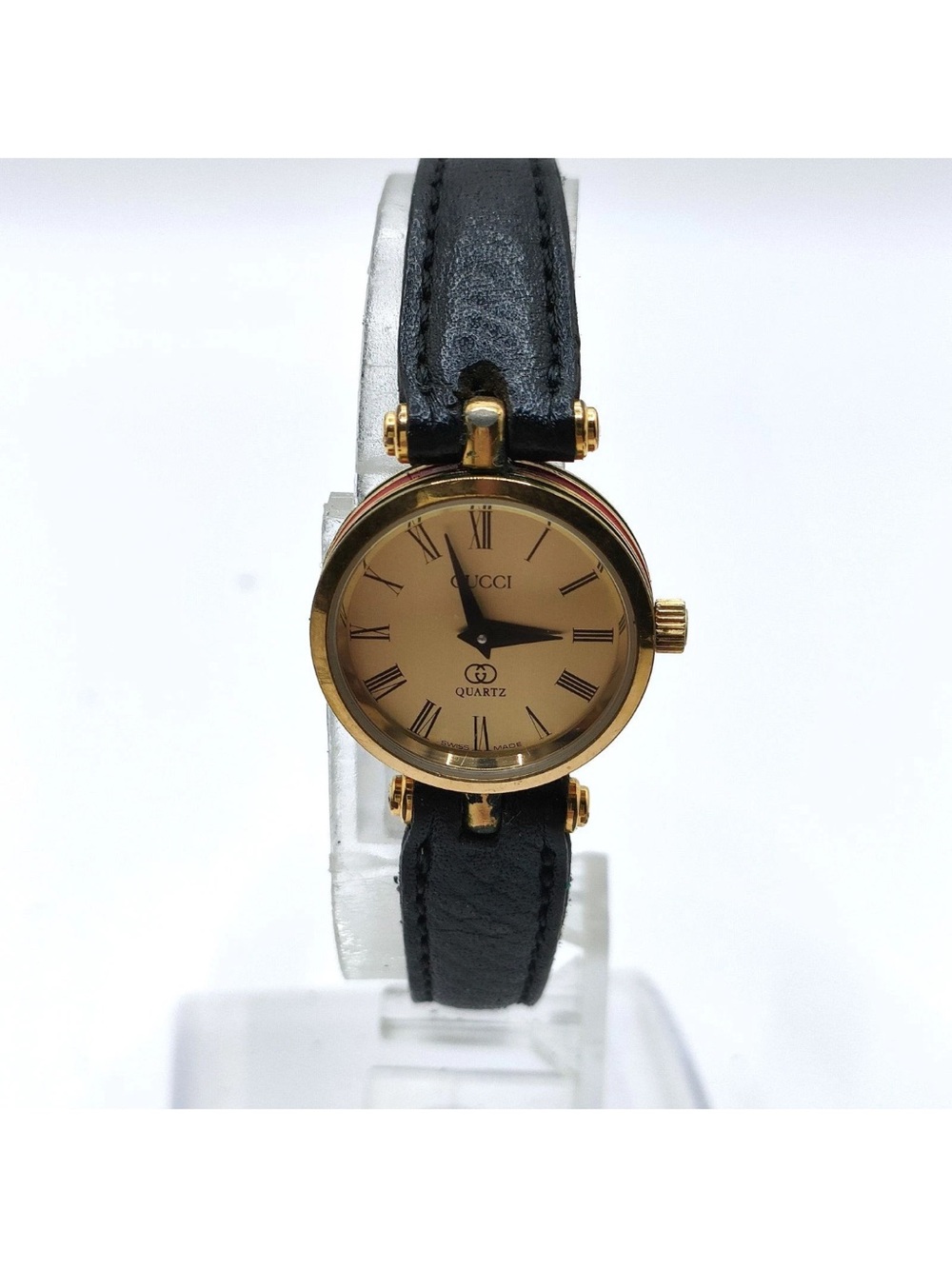 Gucci Gold Dial Black Leather Strap Women's Watch👝